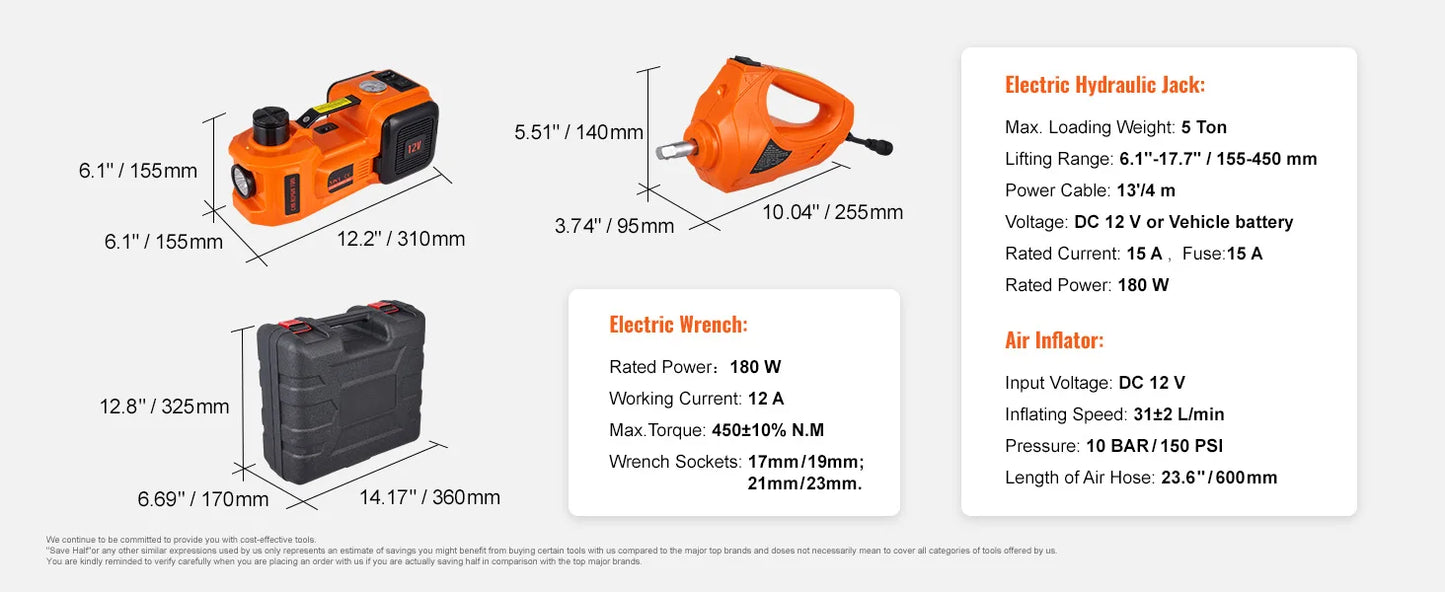 PowerLift Pro™ 5-Ton Electric Jack + Inflator + Electric Wrench
