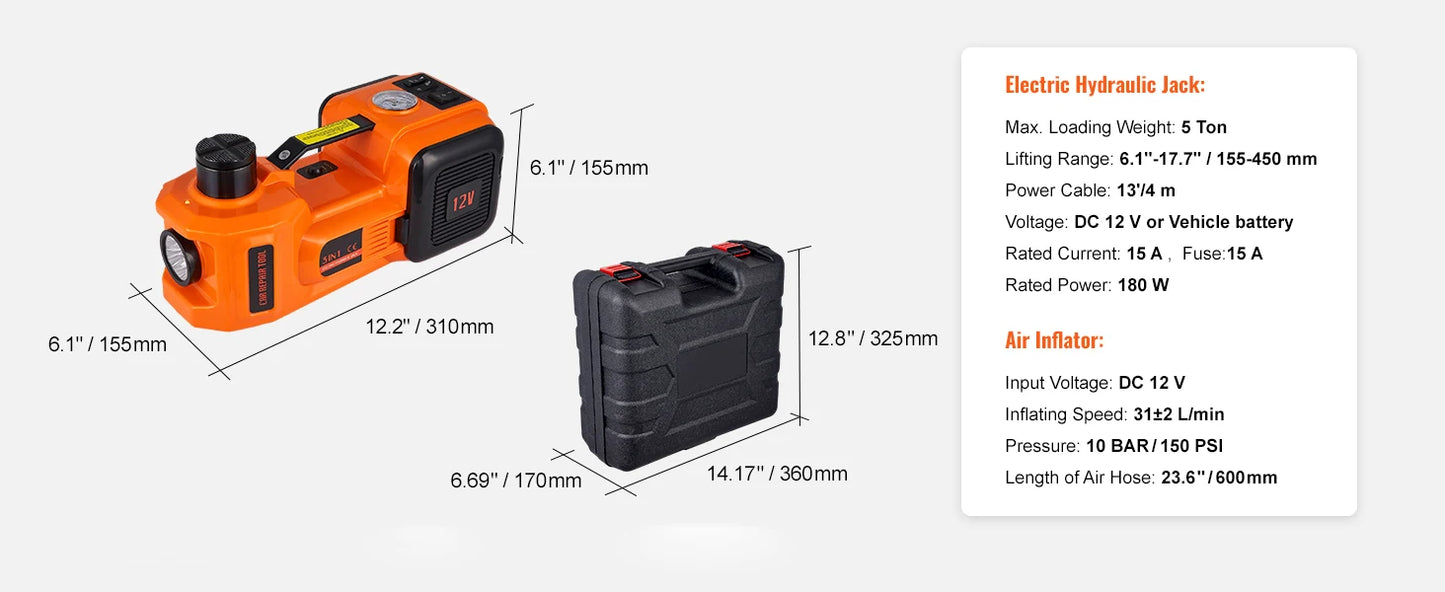 PowerLift Pro™ 5-Ton Electric Jack + Inflator + Electric Wrench